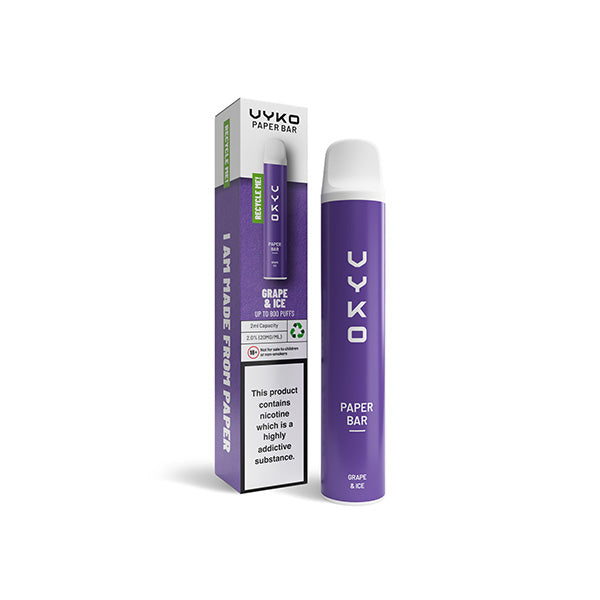 20mg VYKO (%99 Plastiksiz) Kağıt Bar Tek Kullanımlık Vape Cihazı 800 Puf