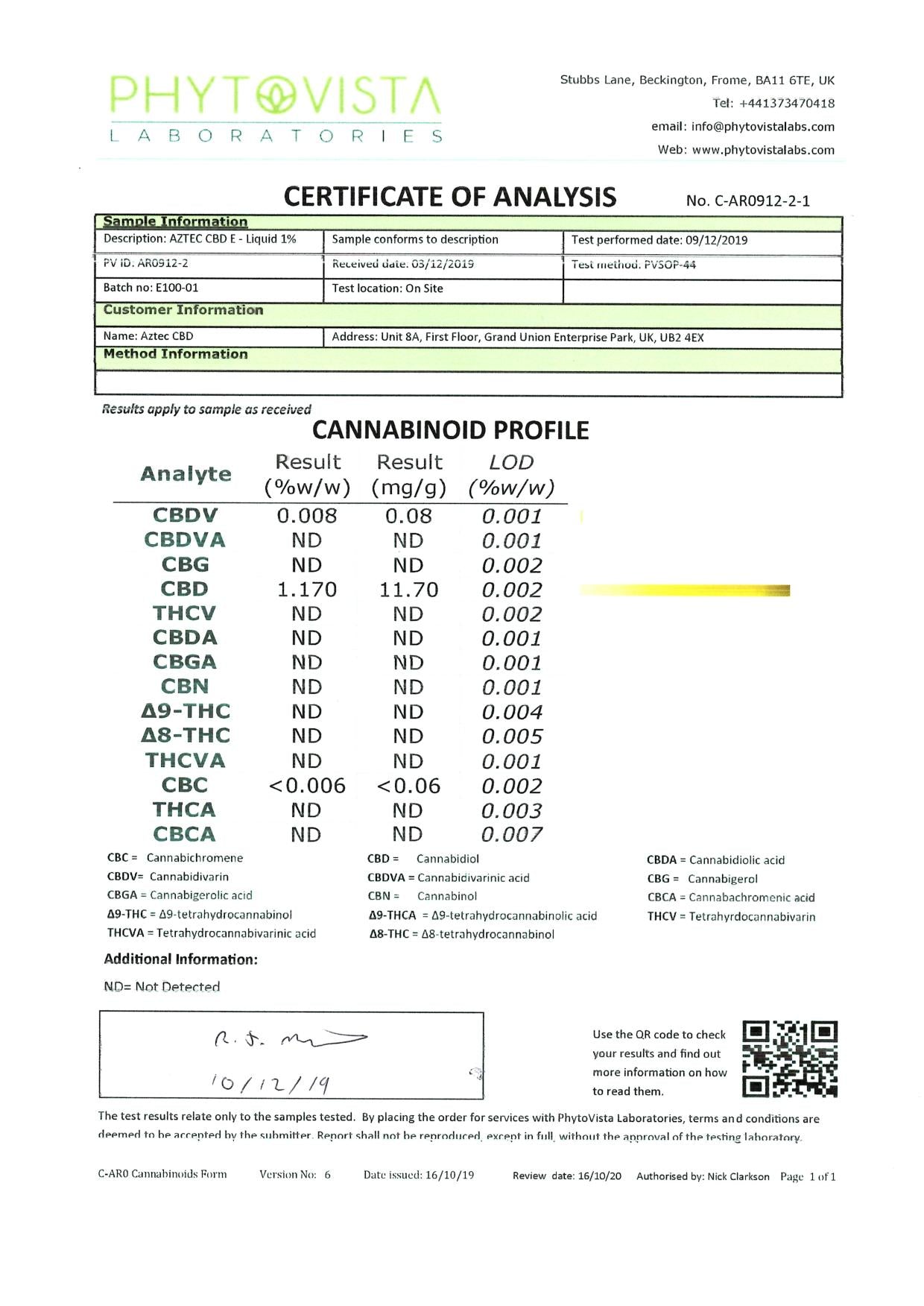 Aztec CBD 100mg Líquido de vapeo de CBD 10ml (50PG/50VG)