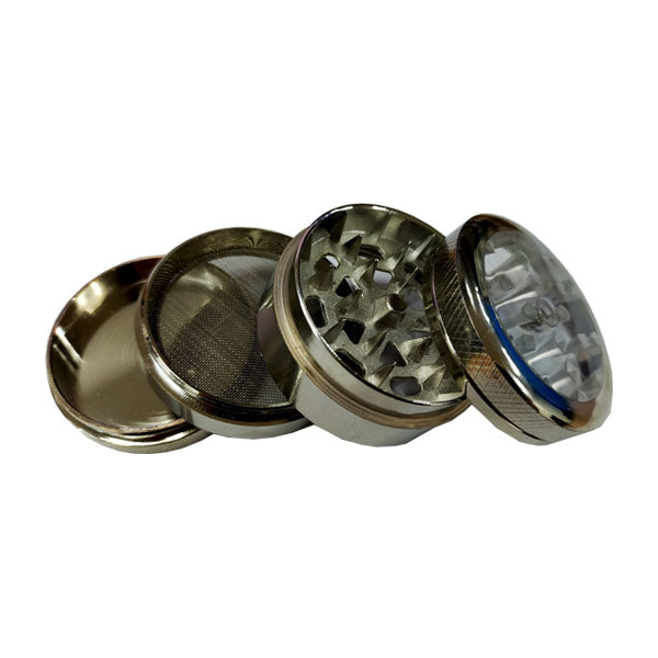 4 Parts Silver Metal Clear Top Herb Grinder - PH54804