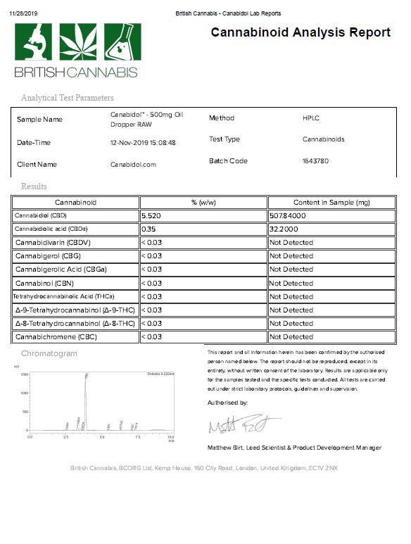 British Cannabis tarafından CBD 500mg CBD Ham Esrar Yağı Damlaları 10ml