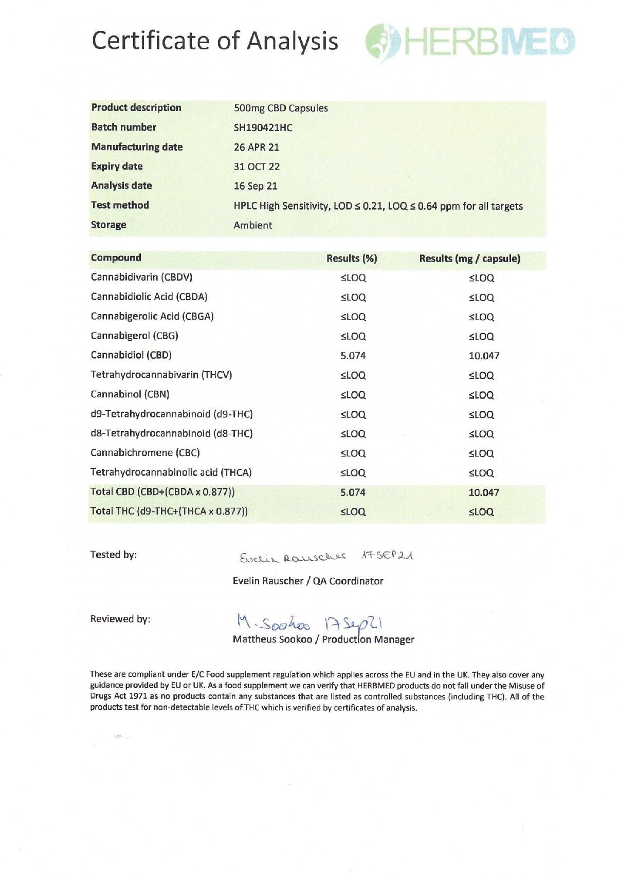 Cápsulas de CBD de 500 mg de Herbmed - 50 Cápsulas