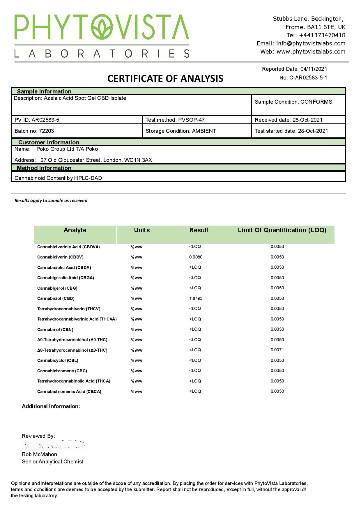 Poko 500mg CBD Gel antimanchas de ácido azelaico - 30ml