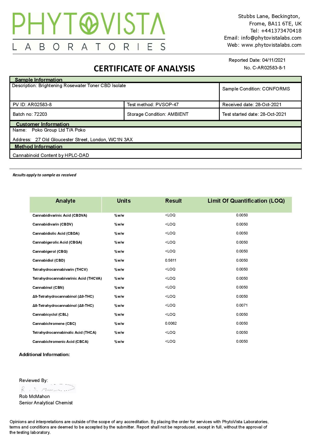 Poko 500mg CBD Tónico iluminador de agua de rosas - 100ml