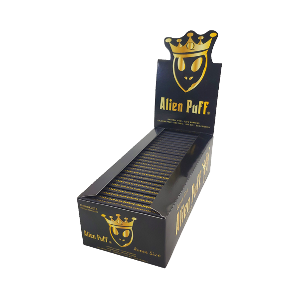 62 Alien Puff Black & Gold Queen Size Unbleached Brown Rolling Papers ( HP124 )