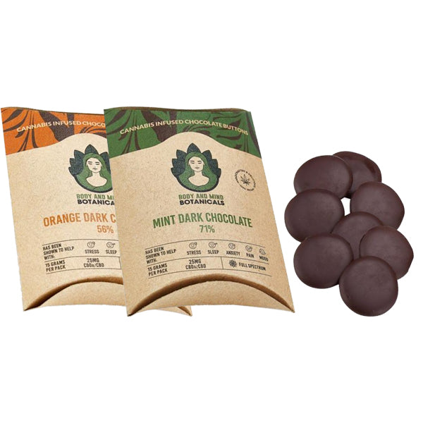 Body and Mind Botanicals 25mg CBD Cannabis Chocolate Buttons