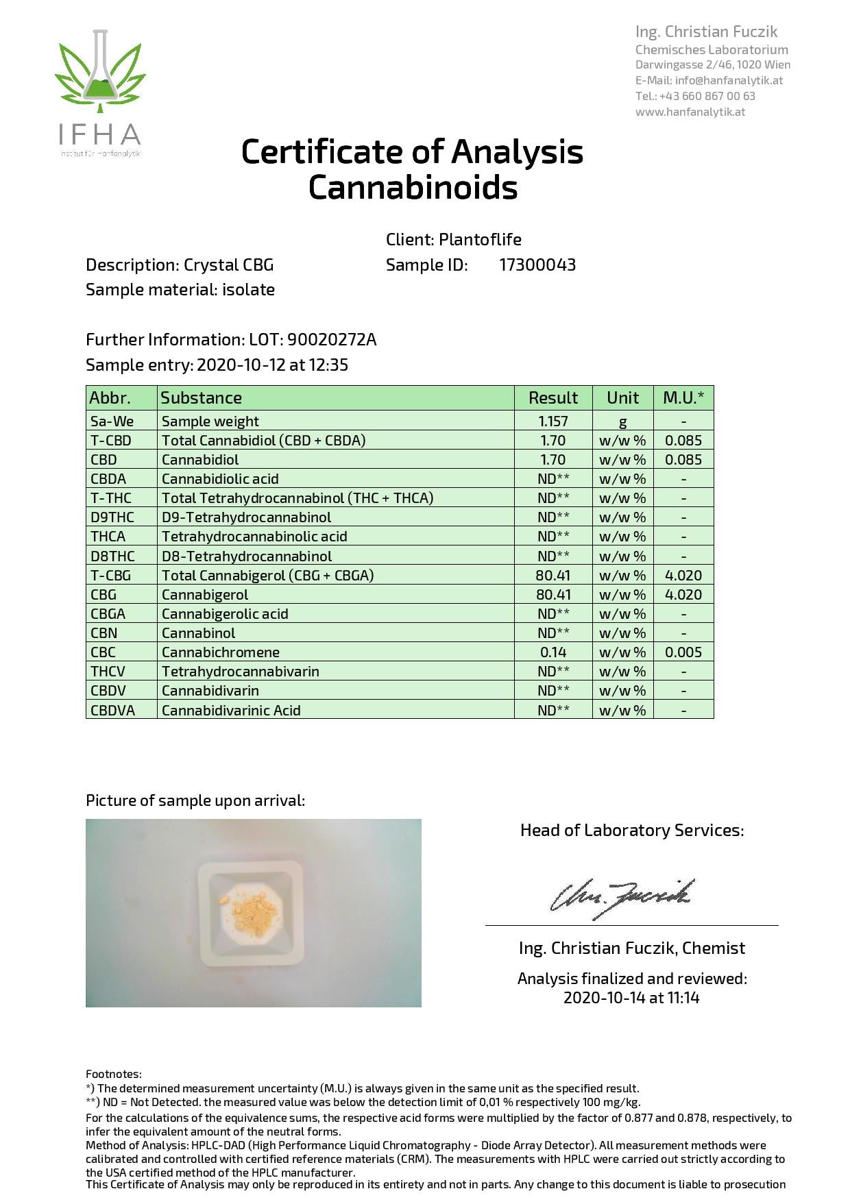 Plant Of Life 500mg CBG Crystal Powder Bulk 90% CBG