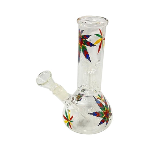 20cm Percolator Multi Colour Leaf Print Glass Bong AC-190 (SM-2366)