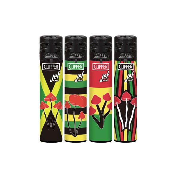 24 Clipper Electronic Refillable Printed Jamaican Mush Jet Flame Lighters - CKJ3B039UK