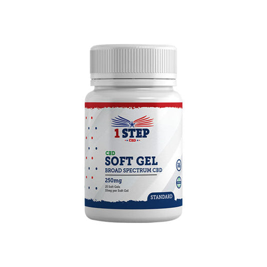 1 Step CBD 250mg Cápsulas blandas de gel de CBD de amplio espectro estándar - 25 cápsulas (COMPRE 1 OBTENGA 1 GRATIS)