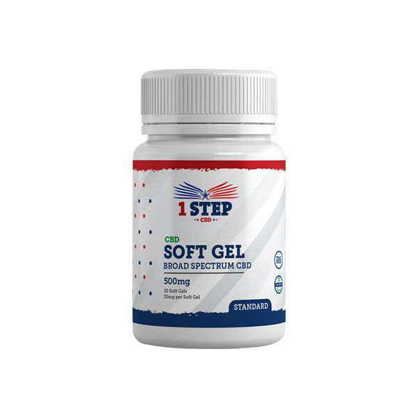 1 Step CBD 500mg Standard Broad Spectrum CBD Soft Gel Capsules - 50 Caps (BUY 1 GET 1 FREE)