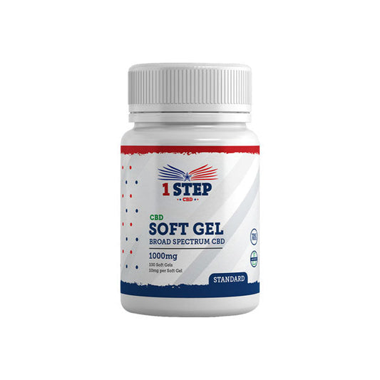 1 Step CBD 1000mg Cápsulas blandas de gel de CBD de amplio espectro estándar - 100 cápsulas (COMPRE 1 OBTENGA 1 GRATIS)