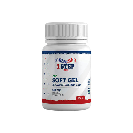 1 Step CBD 625mg Max Broad Spectrum CBD Soft Gel Capsules - 25 Caps (COMPRE 1 OBTENGA 1 GRATIS)