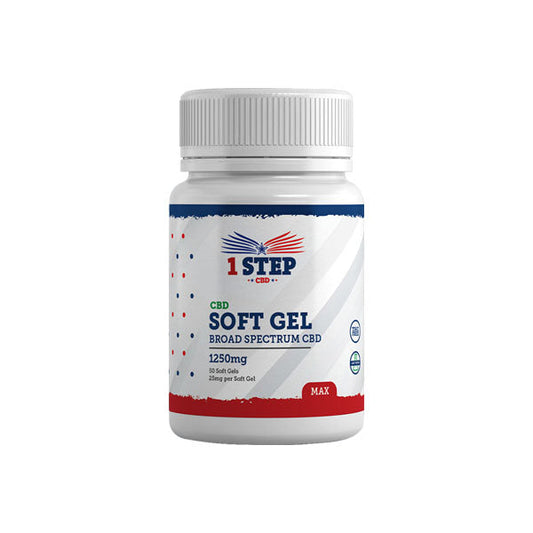 1 Step CBD 1250mg Max Broad Spectrum CBD Cápsulas blandas de gel - 50 cápsulas (COMPRE 1 OBTENGA 1 GRATIS)